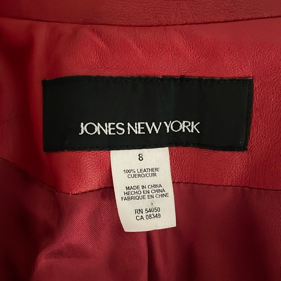 Jones New York Leather Jacket Embroidered Floral Size 8 Red Zip Lined Pockets - Picture 9 of 13